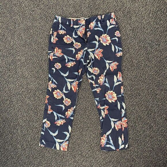 Lands End Mid Rise Straight Leg Navy Floral Dress Pants Size 10 - Picture 1 of 5